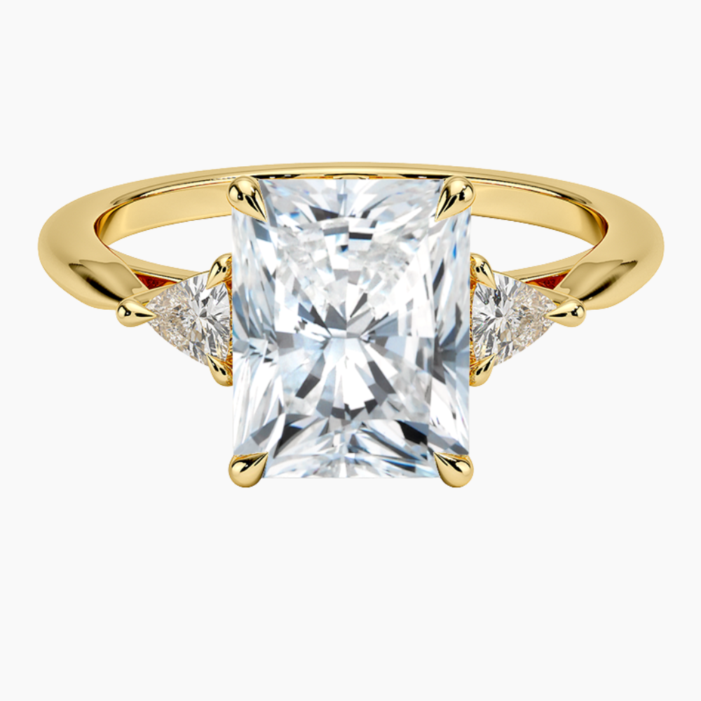 Trilogy (Trilliant Side Stones) Lab Diamond Engagement Ring in 18K Gold - Radiant