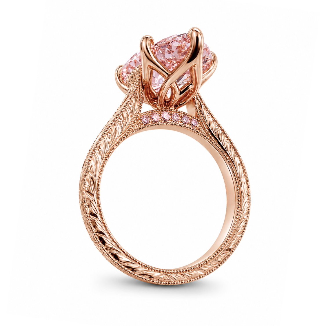 Seraphina Accents Fancy Pink Marquise Lab Diamond Ring on a Vintage Engraved Band in 18K Gold