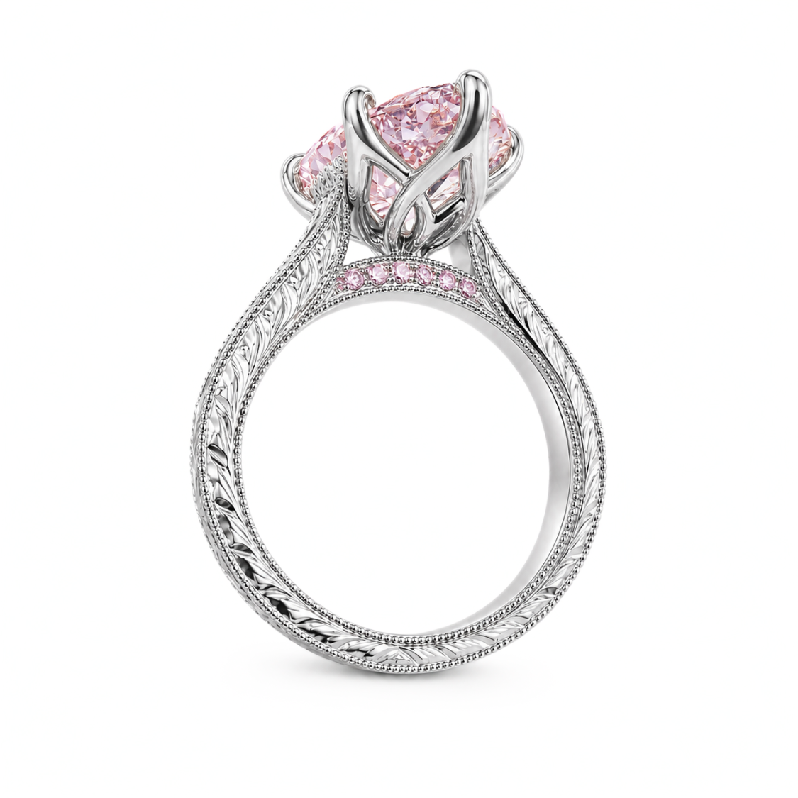 Seraphina Accents Fancy Pink Marquise Lab Diamond Ring on a Vintage Engraved Band in 18K Gold