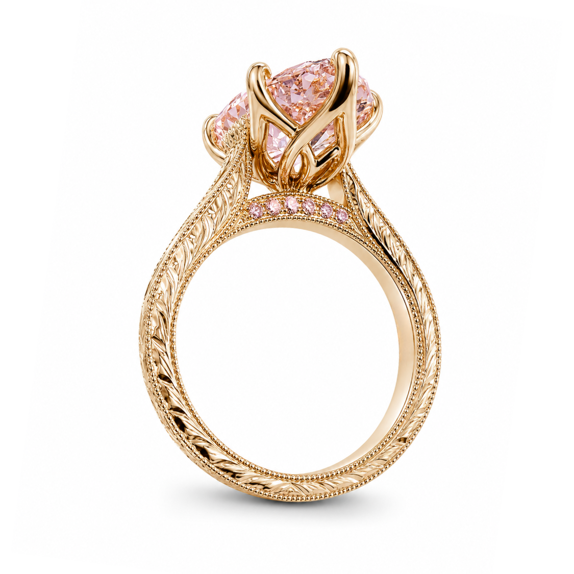 Seraphina Accents Fancy Pink Marquise Lab Diamond Ring on a Vintage Engraved Band in 18K Gold