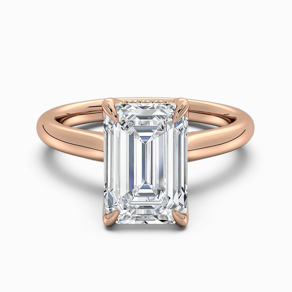 Solitaire Two Tone Tulip Petals Hidden Halo Cathedral Bridge Lab Grown Diamond Engagement Ring in 18K Gold – Emerald