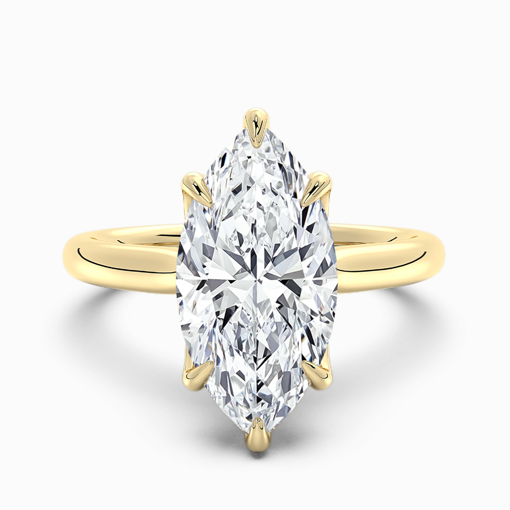 Solitaire Two Tone Tulip Petals Hidden Halo Cathedral Bridge Lab Grown Diamond Engagement Ring in 18K Gold – Marquise