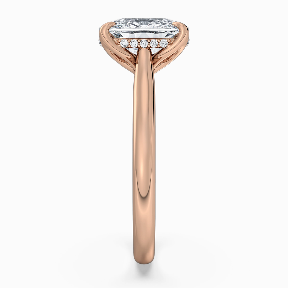 Solitaire Tulip Petals Hidden Halo Cathedral Bridge Lab Grown Diamond Engagement Ring in 18K Gold – Cushion