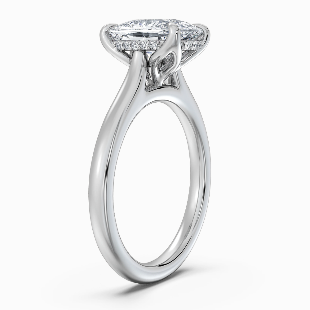 Solitaire Tulip Petals Hidden Halo Cathedral Bridge Lab Grown Diamond Engagement Ring in 18K Gold – Cushion