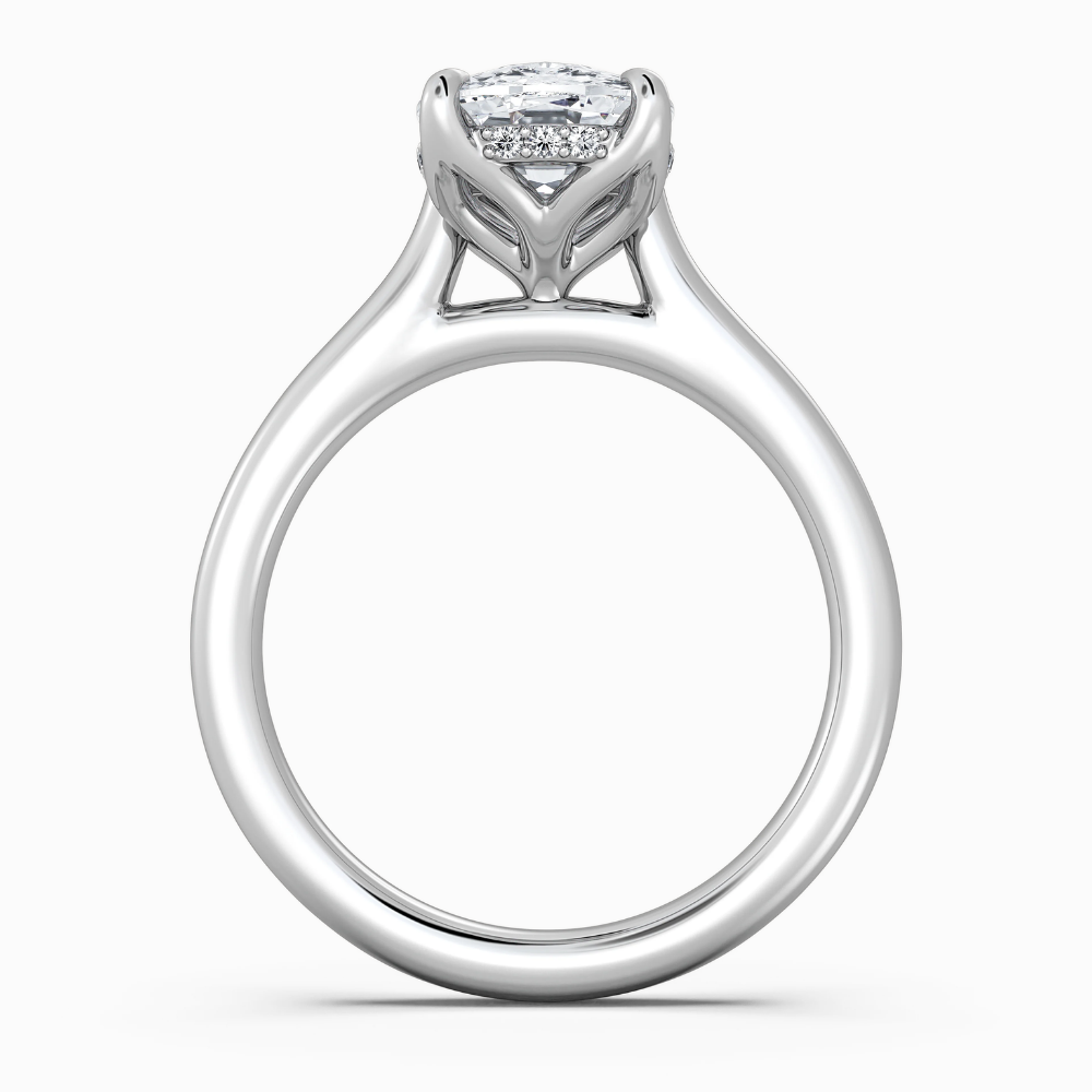 Solitaire Tulip Petals Hidden Halo Cathedral Bridge Lab Grown Diamond Engagement Ring in 18K Gold – Cushion
