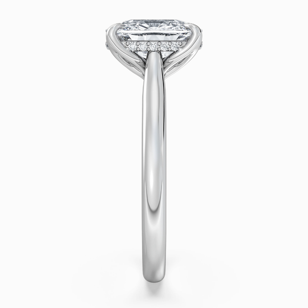 Solitaire Tulip Petals Hidden Halo Cathedral Bridge Lab Grown Diamond Engagement Ring in 18K Gold – Cushion