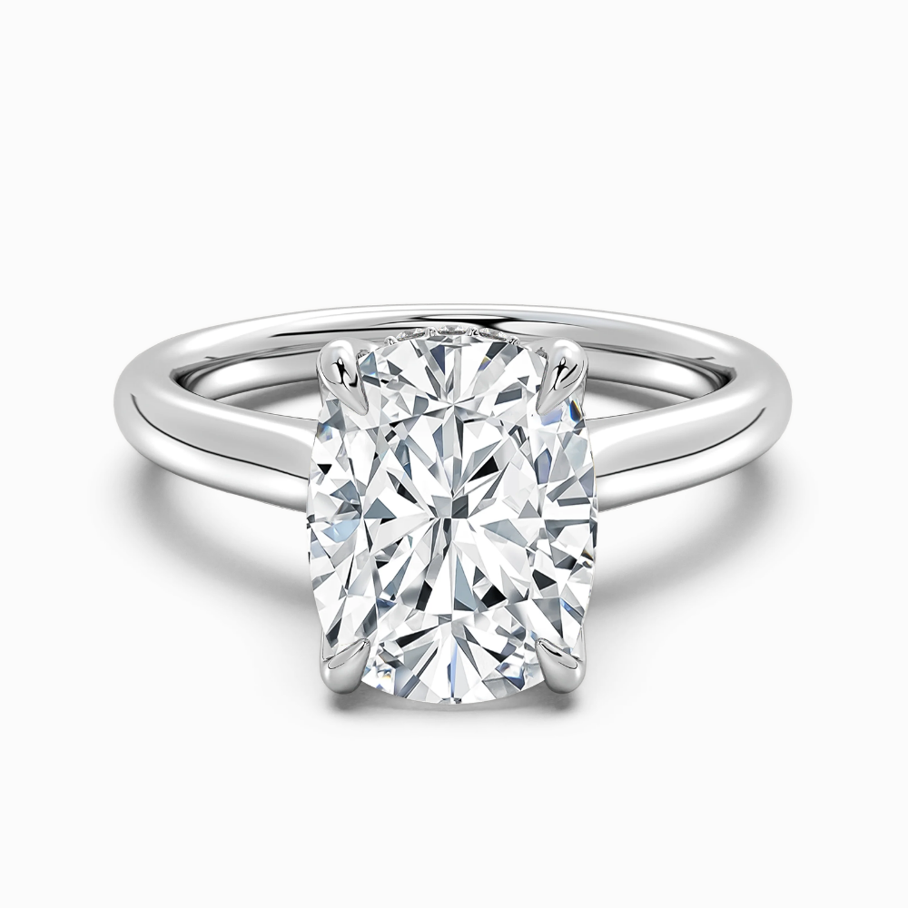 Solitaire Tulip Petals Hidden Halo Cathedral Bridge Lab Grown Diamond Engagement Ring in 18K Gold – Cushion