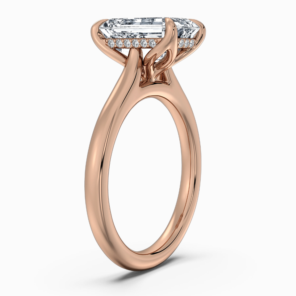 Solitaire Tulip Petals Hidden Halo Cathedral Bridge Lab Grown Diamond Engagement Ring in 18K Gold – Emerald