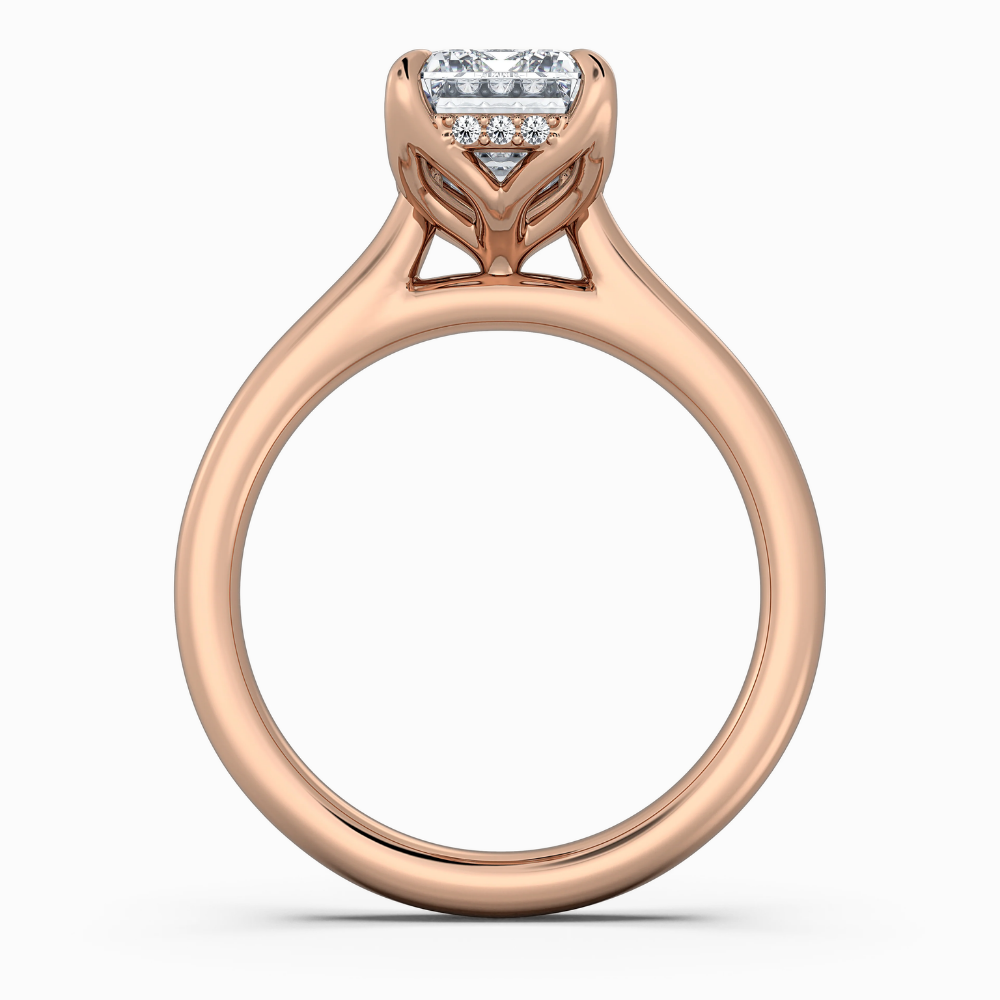 Solitaire Tulip Petals Hidden Halo Cathedral Bridge Lab Grown Diamond Engagement Ring in 18K Gold – Emerald