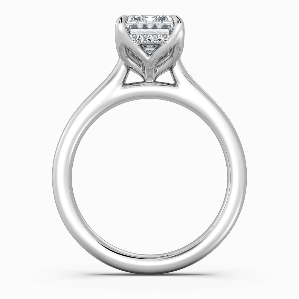 Solitaire Tulip Petals Hidden Halo Cathedral Bridge Lab Grown Diamond Engagement Ring in 18K Gold – Emerald