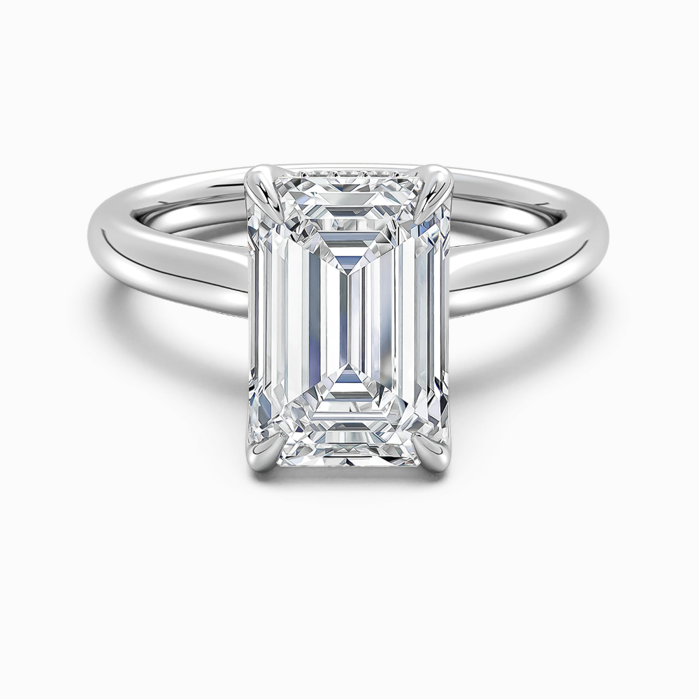 Solitaire Tulip Petals Hidden Halo Cathedral Bridge Lab Grown Diamond Engagement Ring in 18K Gold – Emerald