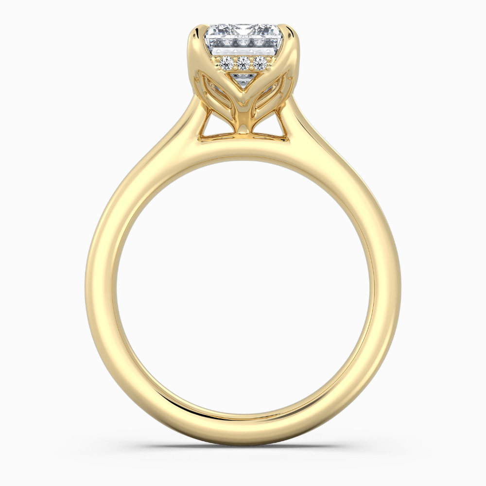 Solitaire Tulip Petals Hidden Halo Cathedral Bridge Lab Grown Diamond Engagement Ring in 18K Gold – Emerald
