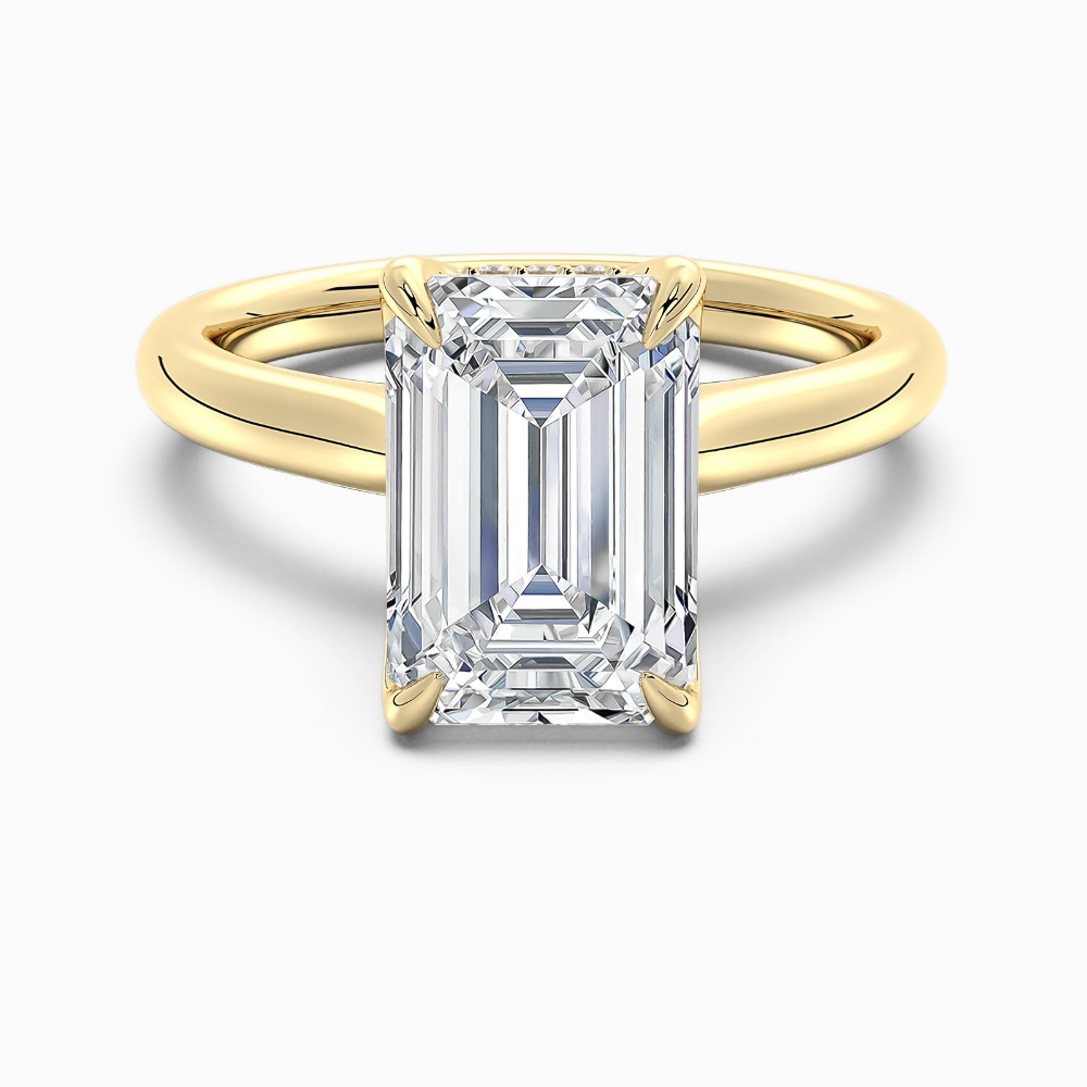Solitaire Tulip Petals Hidden Halo Cathedral Bridge Lab Grown Diamond Engagement Ring in 18K Gold – Emerald