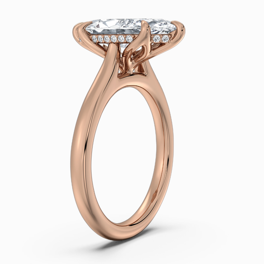 Solitaire Tulip Petals Hidden Halo Cathedral Bridge Lab Grown Diamond Engagement Ring in 18K Gold – Marquise