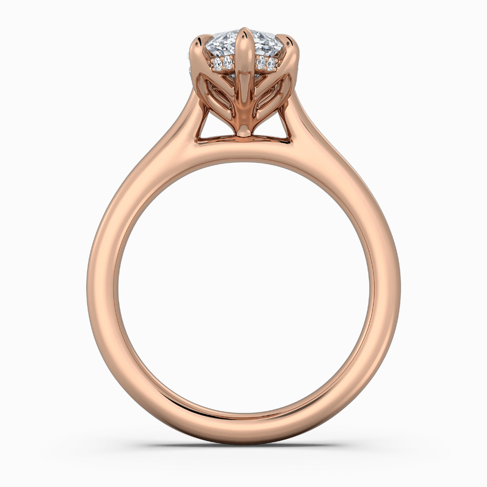 Solitaire Tulip Petals Hidden Halo Cathedral Bridge Lab Grown Diamond Engagement Ring in 18K Gold – Marquise
