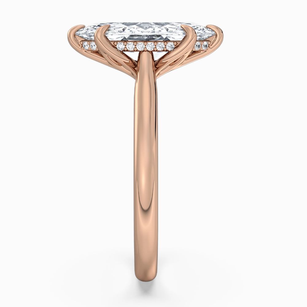 Solitaire Tulip Petals Hidden Halo Cathedral Bridge Lab Grown Diamond Engagement Ring in 18K Gold – Marquise
