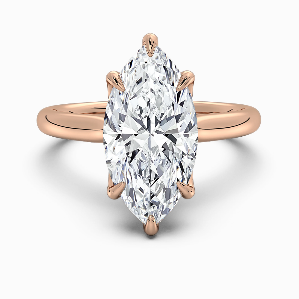 Solitaire Tulip Petals Hidden Halo Cathedral Bridge Lab Grown Diamond Engagement Ring in 18K Gold – Marquise