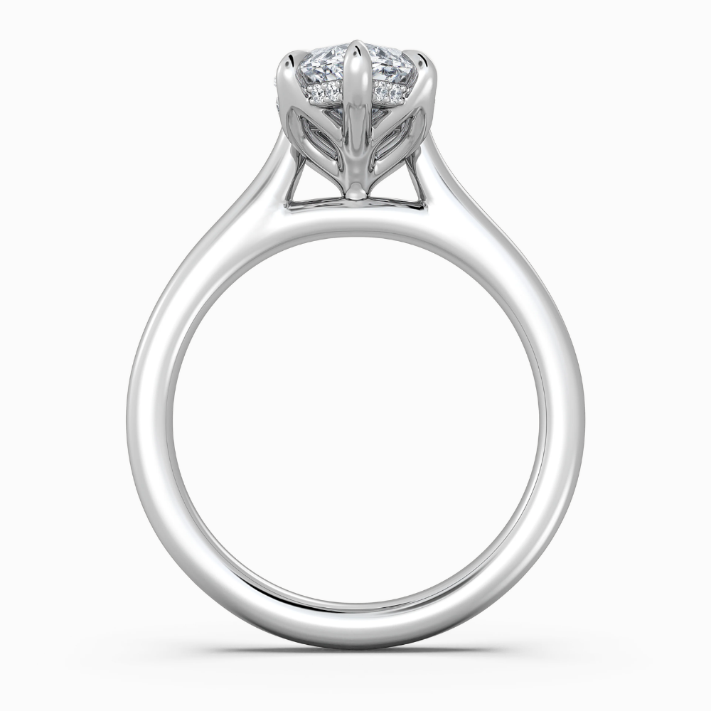 Solitaire Tulip Petals Hidden Halo Cathedral Bridge Lab Grown Diamond Engagement Ring in 18K Gold – Marquise