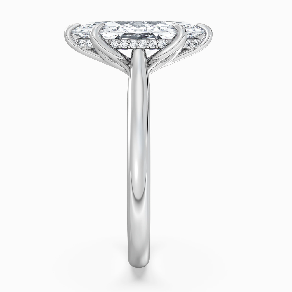 Solitaire Tulip Petals Hidden Halo Cathedral Bridge Lab Grown Diamond Engagement Ring in 18K Gold – Marquise