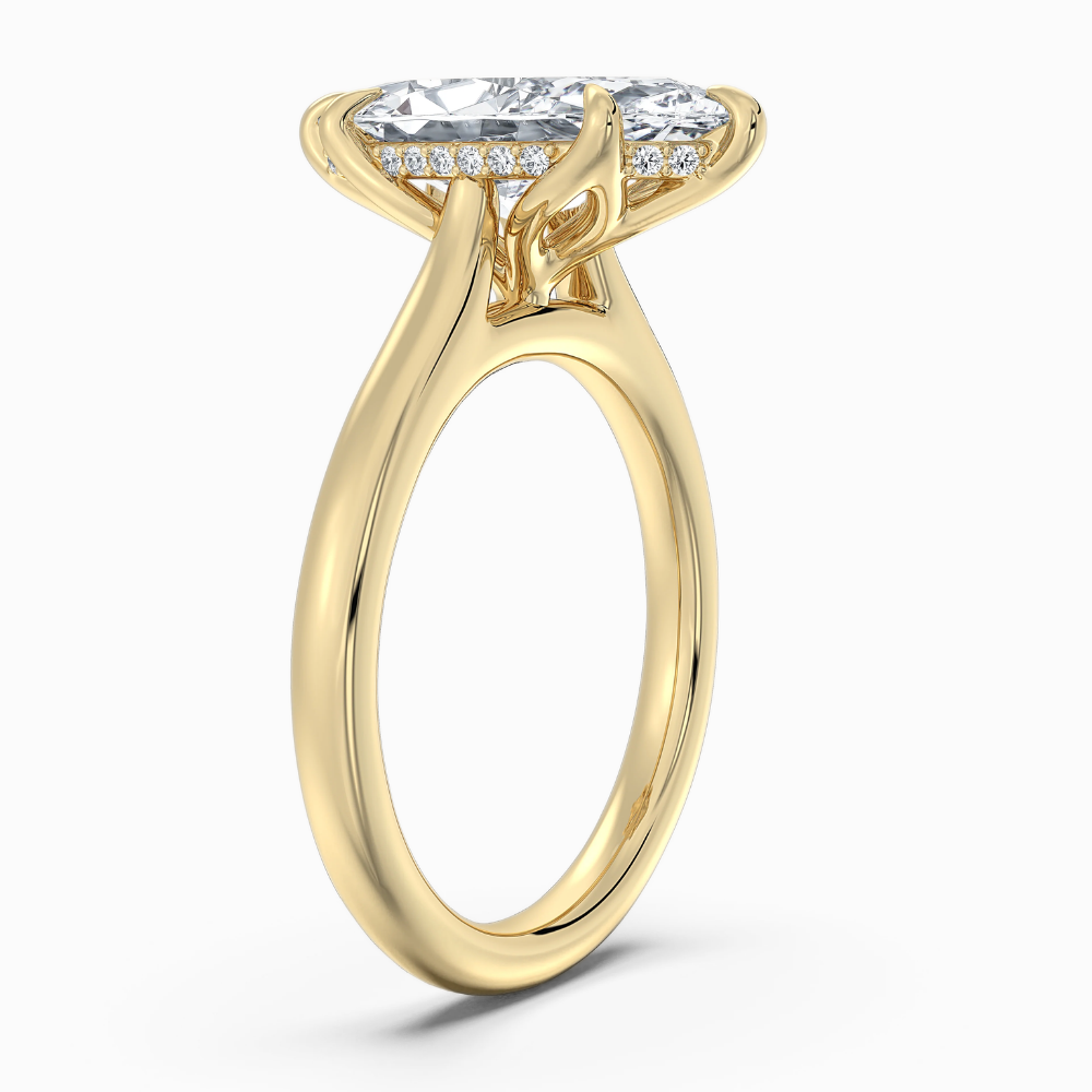 Solitaire Tulip Petals Hidden Halo Cathedral Bridge Lab Grown Diamond Engagement Ring in 18K Gold – Marquise
