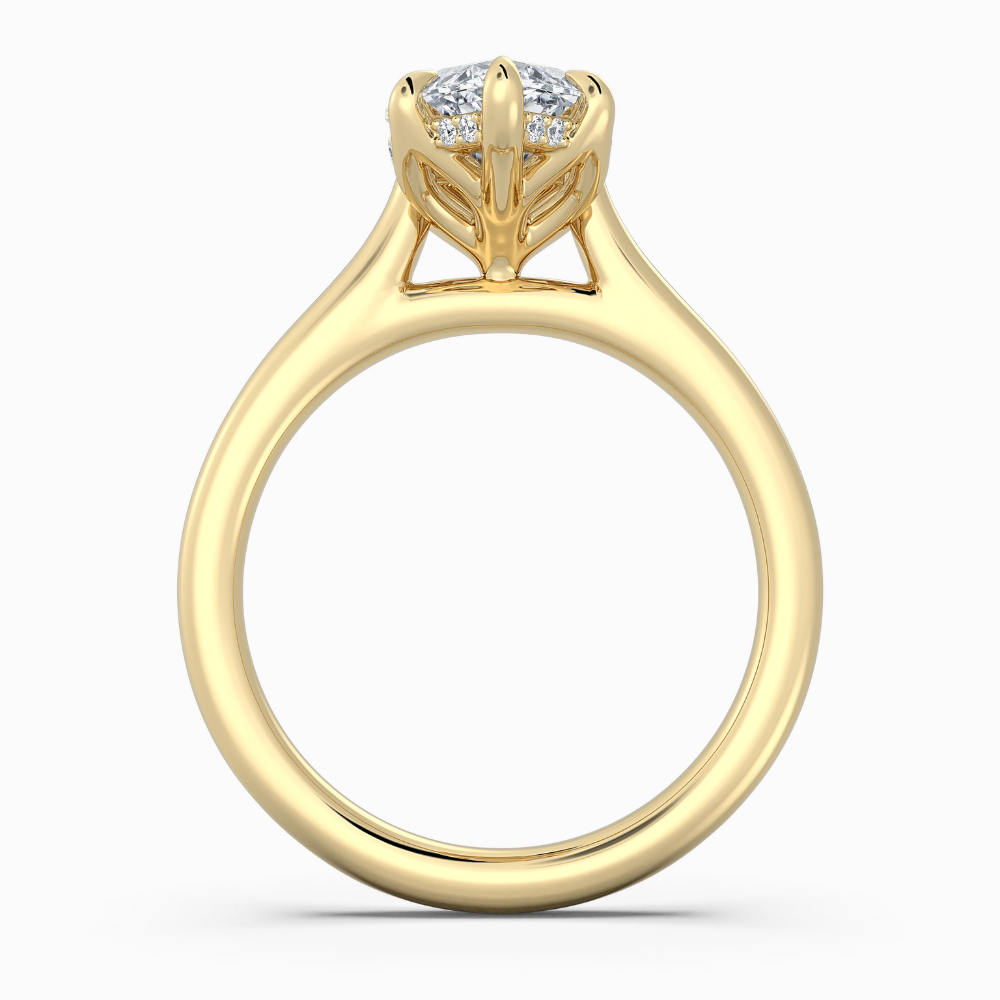 Solitaire Tulip Petals Hidden Halo Cathedral Bridge Lab Grown Diamond Engagement Ring in 18K Gold – Marquise
