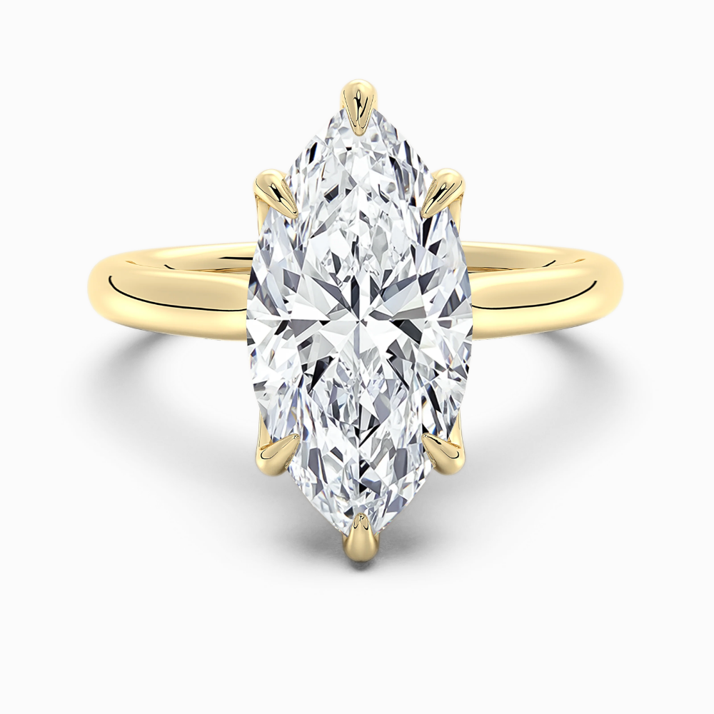 Solitaire Tulip Petals Hidden Halo Cathedral Bridge Lab Grown Diamond Engagement Ring in 18K Gold – Marquise