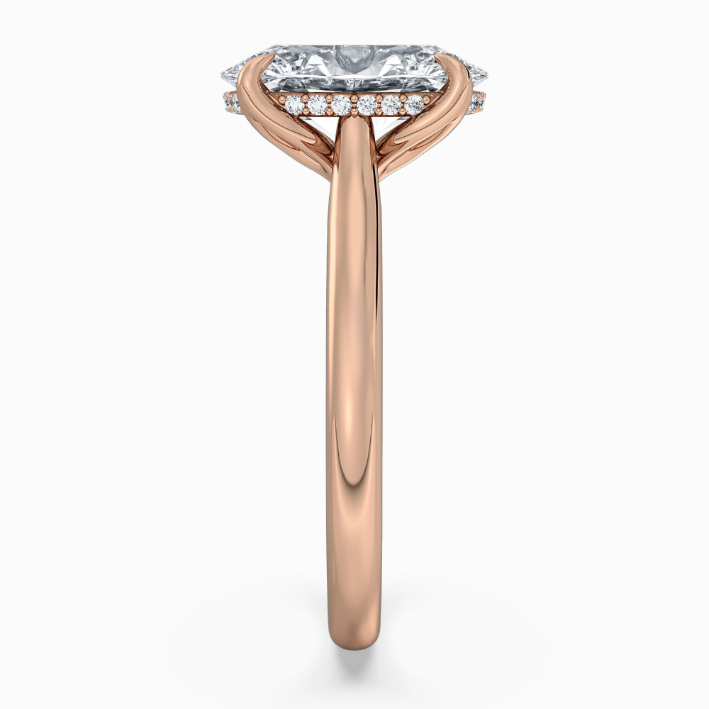 Solitaire Tulip Petals Hidden Halo Cathedral Bridge Lab Grown Diamond Engagement Ring in 18K Gold – Oval
