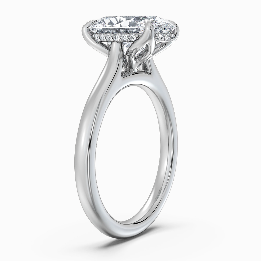Solitaire Tulip Petals Hidden Halo Cathedral Bridge Lab Grown Diamond Engagement Ring in 18K Gold – Oval
