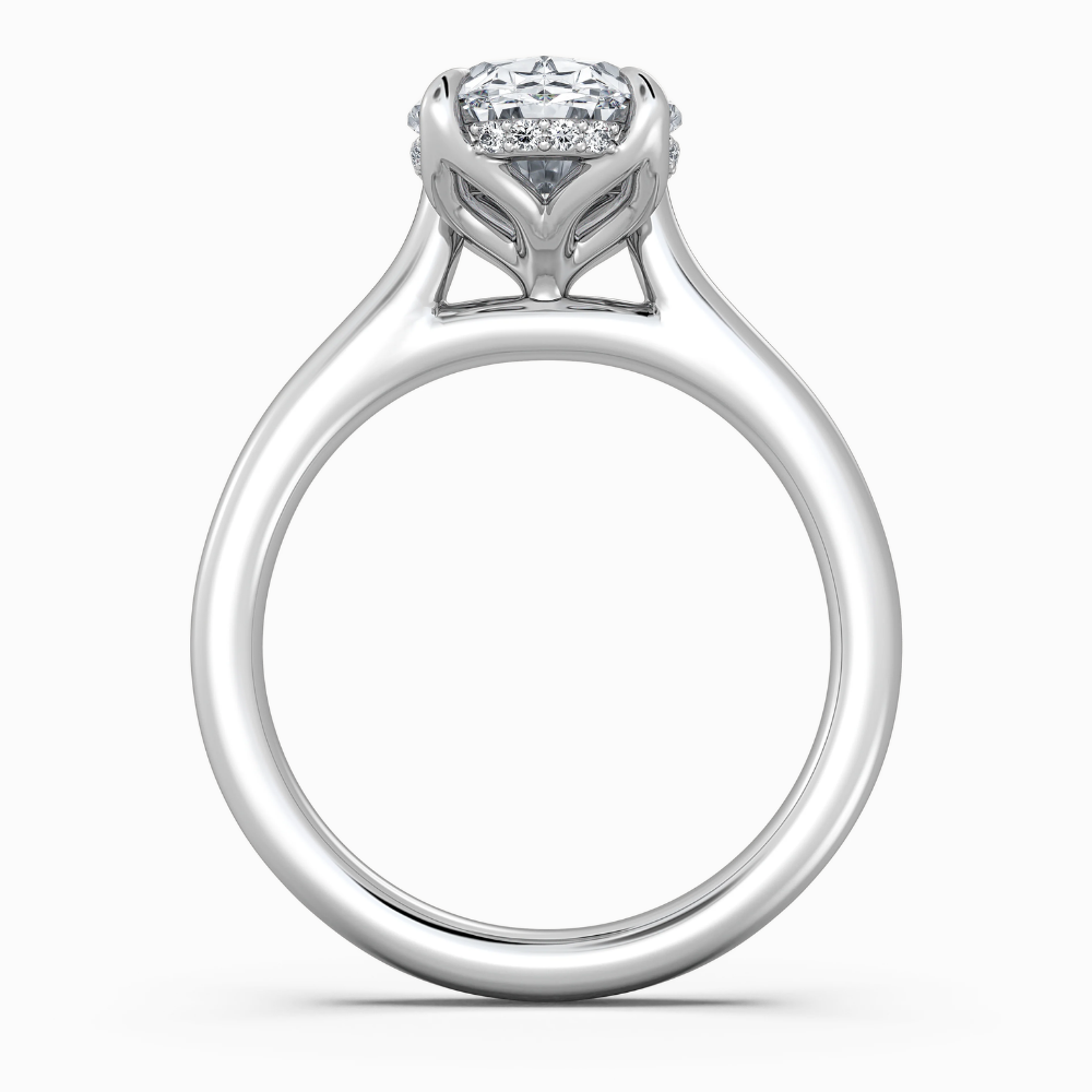 Solitaire Tulip Petals Hidden Halo Cathedral Bridge Lab Grown Diamond Engagement Ring in 18K Gold – Oval