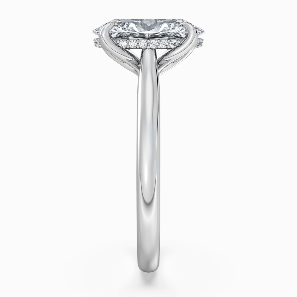 Solitaire Tulip Petals Hidden Halo Cathedral Bridge Lab Grown Diamond Engagement Ring in 18K Gold – Oval