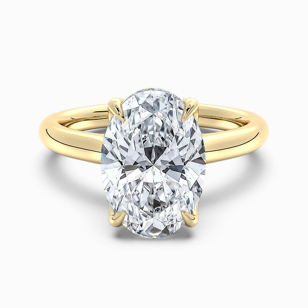 Solitaire Tulip Petals Hidden Halo Cathedral Bridge Lab Grown Diamond Engagement Ring in 18K Gold – Oval