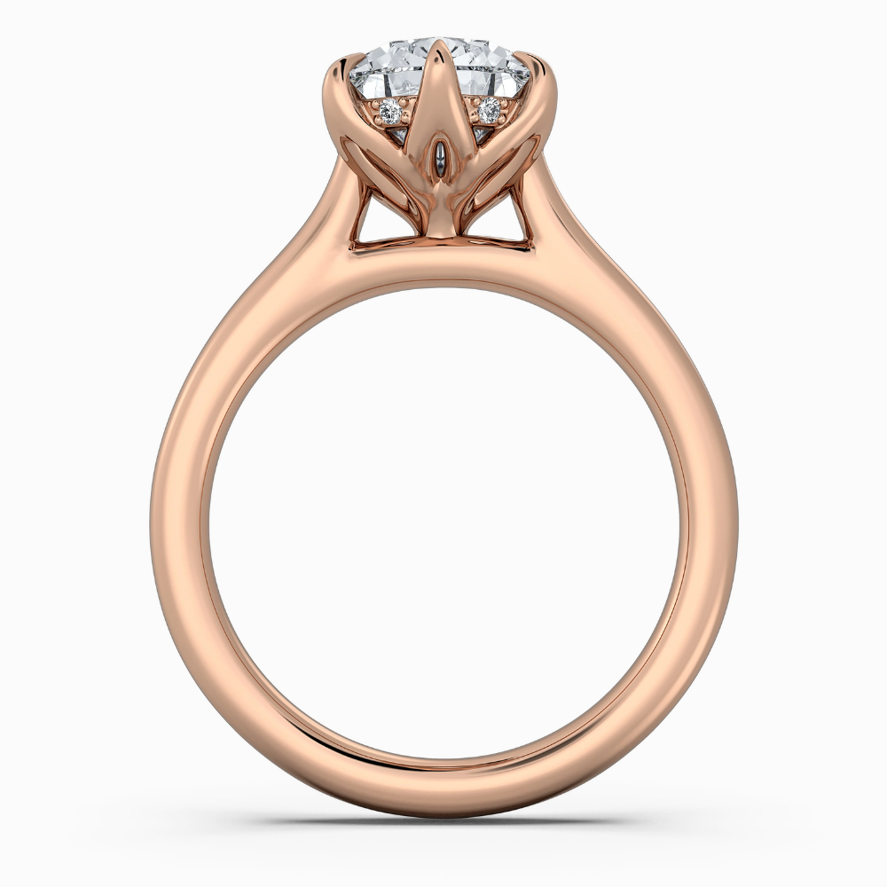 Solitaire Tulip Petals Hidden Halo Cathedral Bridge Lab Grown Diamond Engagement Ring in 18K Gold – Pear