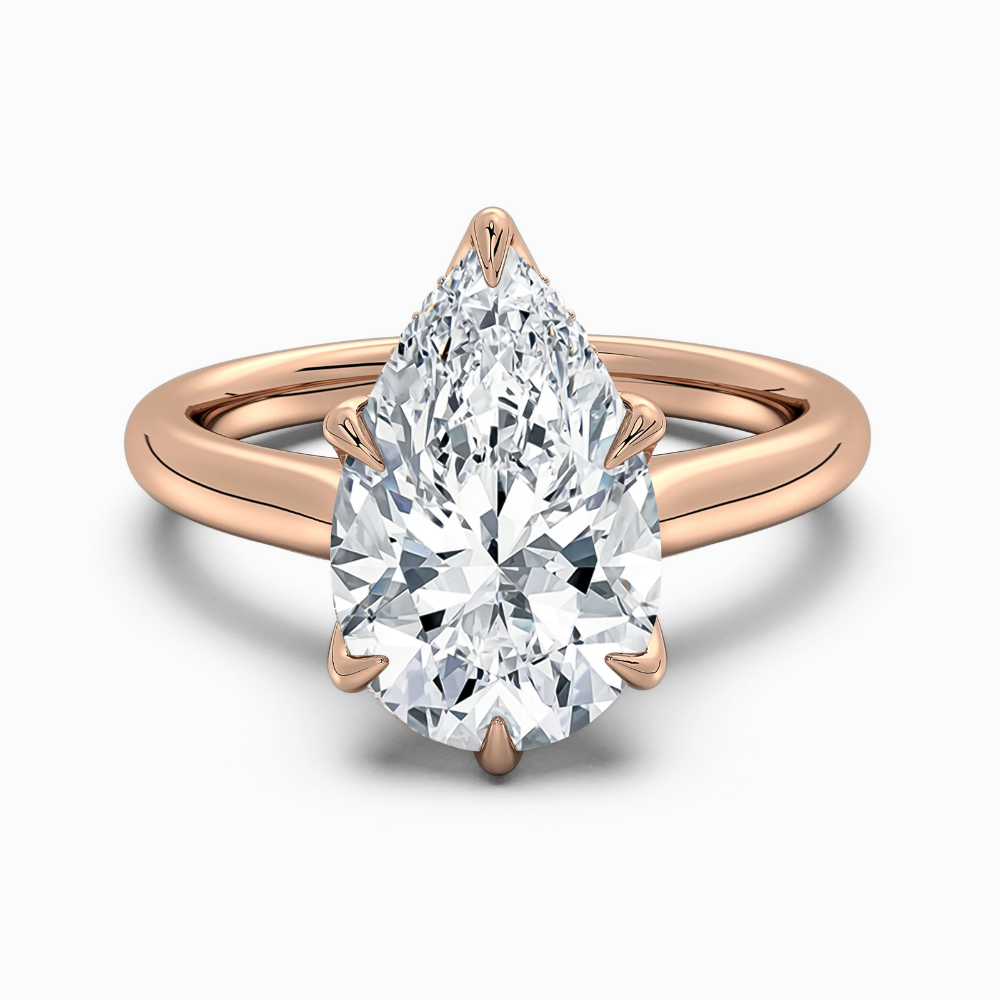 Solitaire Tulip Petals Hidden Halo Cathedral Bridge Lab Grown Diamond Engagement Ring in 18K Gold – Pear