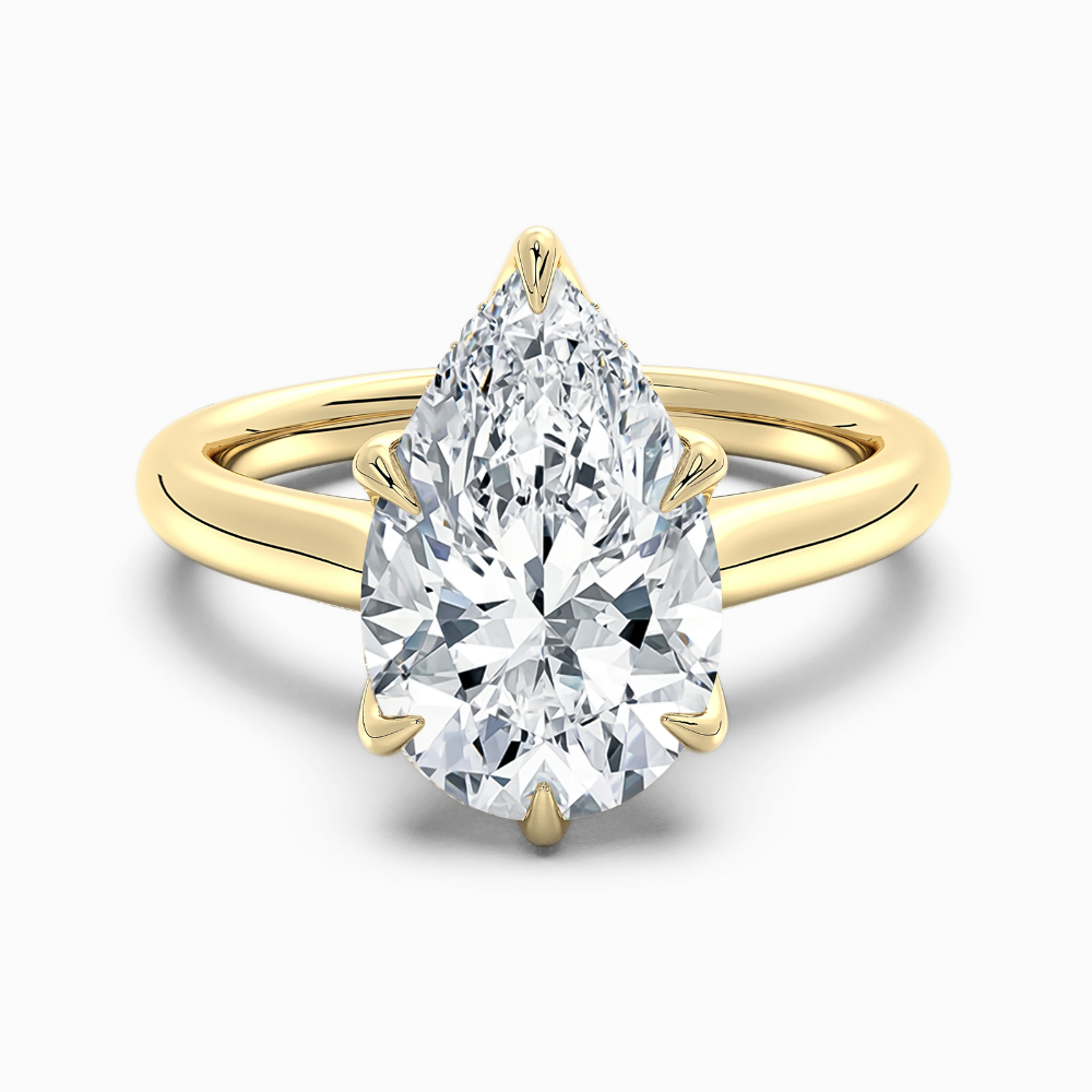 Solitaire Tulip Petals Hidden Halo Cathedral Bridge Lab Grown Diamond Engagement Ring in 18K Gold – Pear