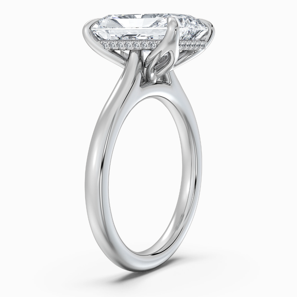 Solitaire Tulip Petals Hidden Halo Cathedral Bridge Lab Grown Diamond Engagement Ring in 18K Gold – Radiant