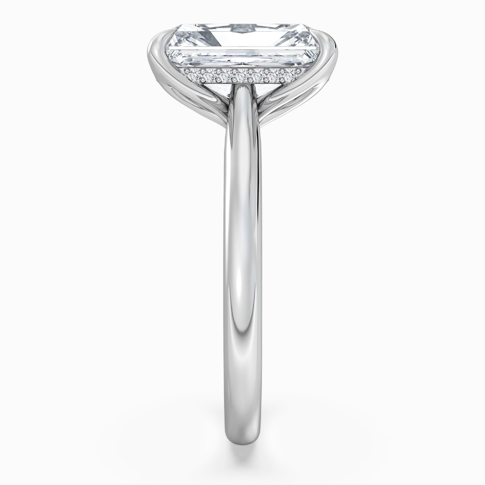 Solitaire Tulip Petals Hidden Halo Cathedral Bridge Lab Grown Diamond Engagement Ring in 18K Gold – Radiant