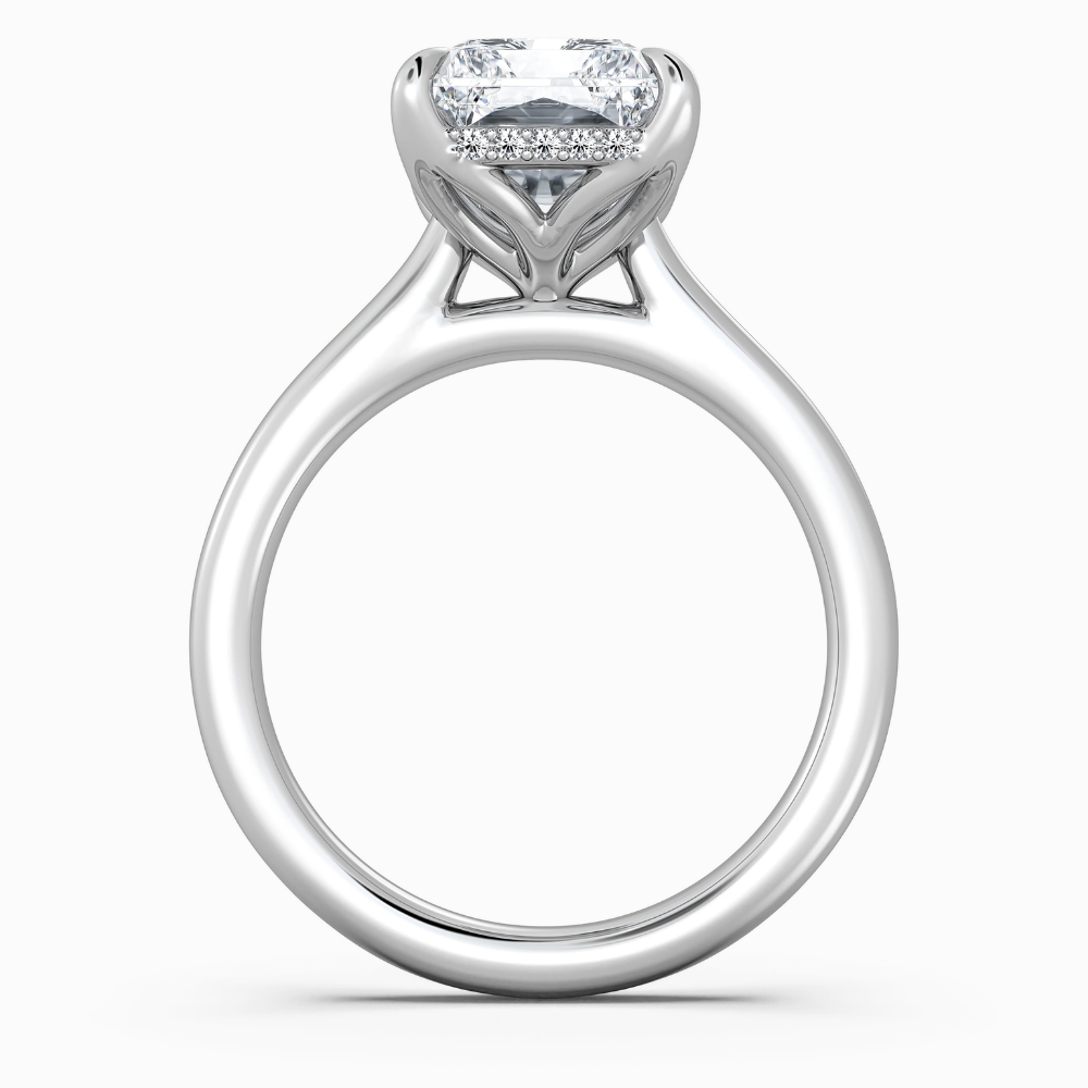 Solitaire Tulip Petals Hidden Halo Cathedral Bridge Lab Grown Diamond Engagement Ring in 18K Gold – Radiant