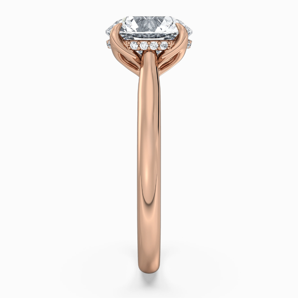 Solitaire Tulip Petals Hidden Halo Cathedral Bridge Lab Grown Diamond Engagement Ring in 18K Gold – Round