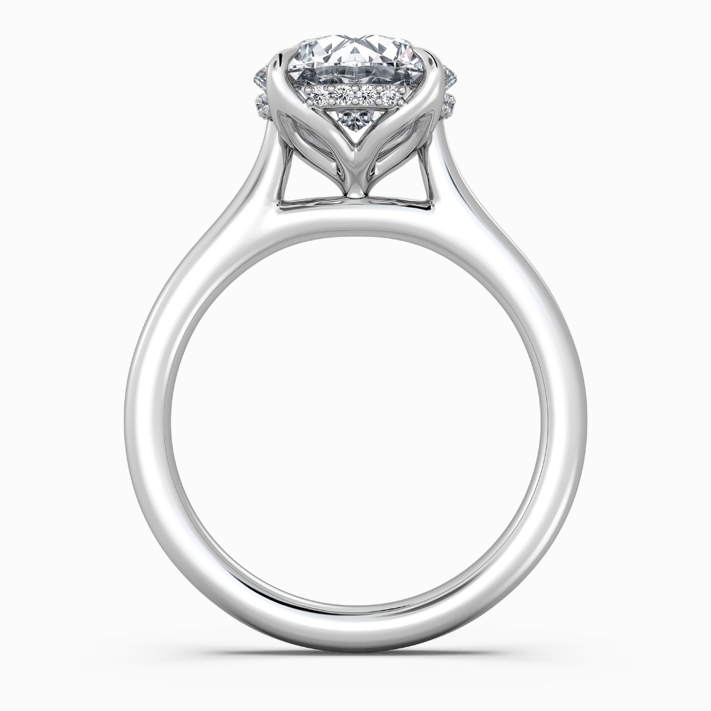 Solitaire Tulip Petals Hidden Halo Cathedral Bridge Lab Grown Diamond Engagement Ring in 18K Gold – Round