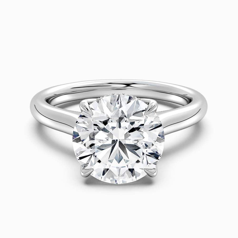 Solitaire Tulip Petals Hidden Halo Cathedral Bridge Lab Grown Diamond Engagement Ring in 18K Gold – Round
