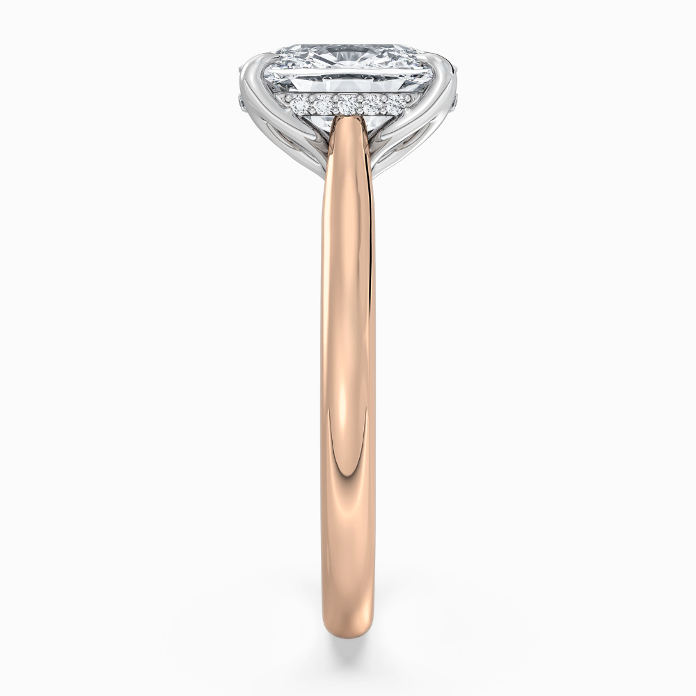 Solitaire Two Tone Tulip Petals Hidden Halo Cathedral Bridge Lab Grown Diamond Engagement Ring in 18K Gold – Cushion