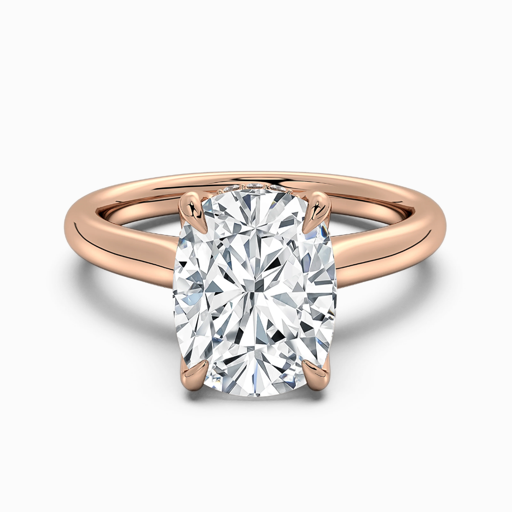 Solitaire Two Tone Tulip Petals Hidden Halo Cathedral Bridge Lab Grown Diamond Engagement Ring in 18K Gold – Cushion