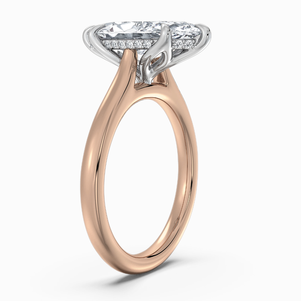 Solitaire Two Tone Tulip Petals Hidden Halo Cathedral Bridge Lab Grown Diamond Engagement Ring in 18K Gold – Marquise