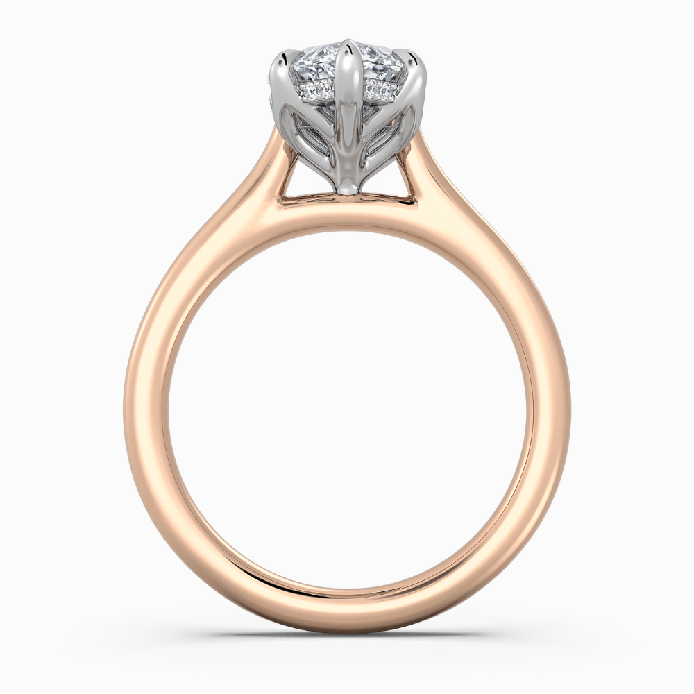 Solitaire Two Tone Tulip Petals Hidden Halo Cathedral Bridge Lab Grown Diamond Engagement Ring in 18K Gold – Marquise