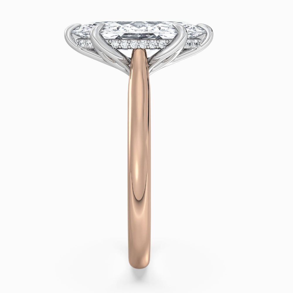Solitaire Two Tone Tulip Petals Hidden Halo Cathedral Bridge Lab Grown Diamond Engagement Ring in 18K Gold – Marquise