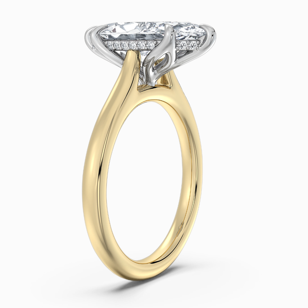 Solitaire Two Tone Tulip Petals Hidden Halo Cathedral Bridge Lab Grown Diamond Engagement Ring in 18K Gold – Marquise