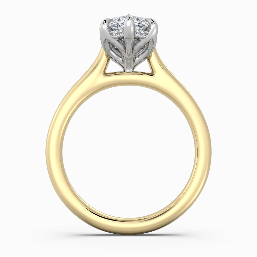 Solitaire Two Tone Tulip Petals Hidden Halo Cathedral Bridge Lab Grown Diamond Engagement Ring in 18K Gold – Marquise