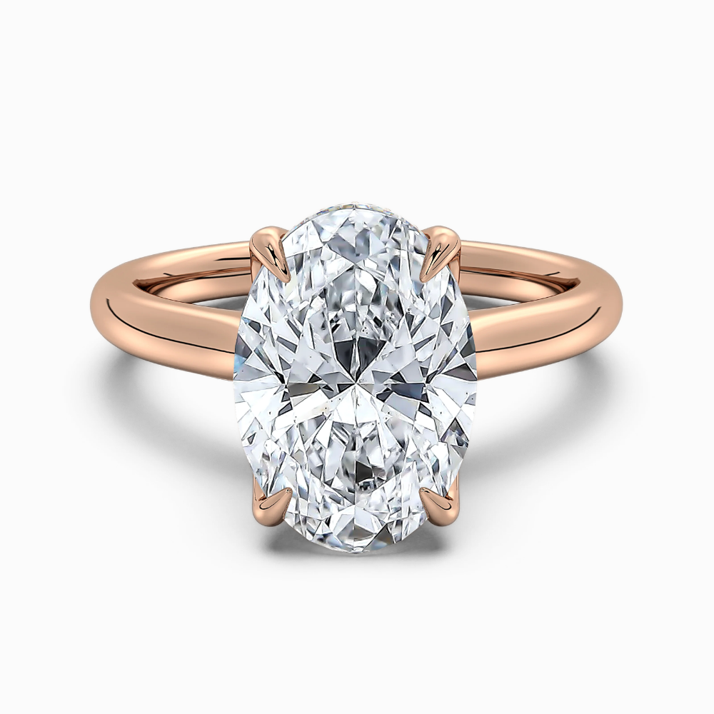 Solitaire Two Tone Tulip Petals Hidden Halo Cathedral Bridge Lab Grown Diamond Engagement Ring in 18K Gold – Oval