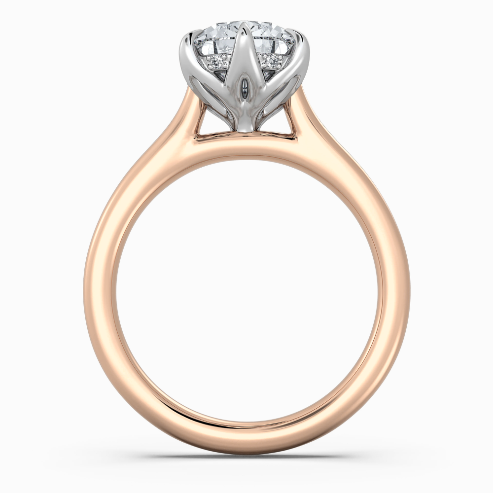 Solitaire Two Tone Tulip Petals Hidden Halo Cathedral Bridge Lab Grown Diamond Engagement Ring in 18K Gold – Pear