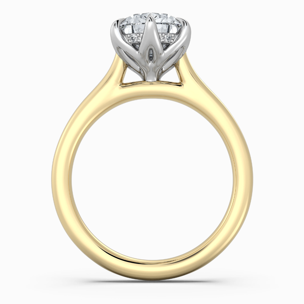 Solitaire Two Tone Tulip Petals Hidden Halo Cathedral Bridge Lab Grown Diamond Engagement Ring in 18K Gold – Pear